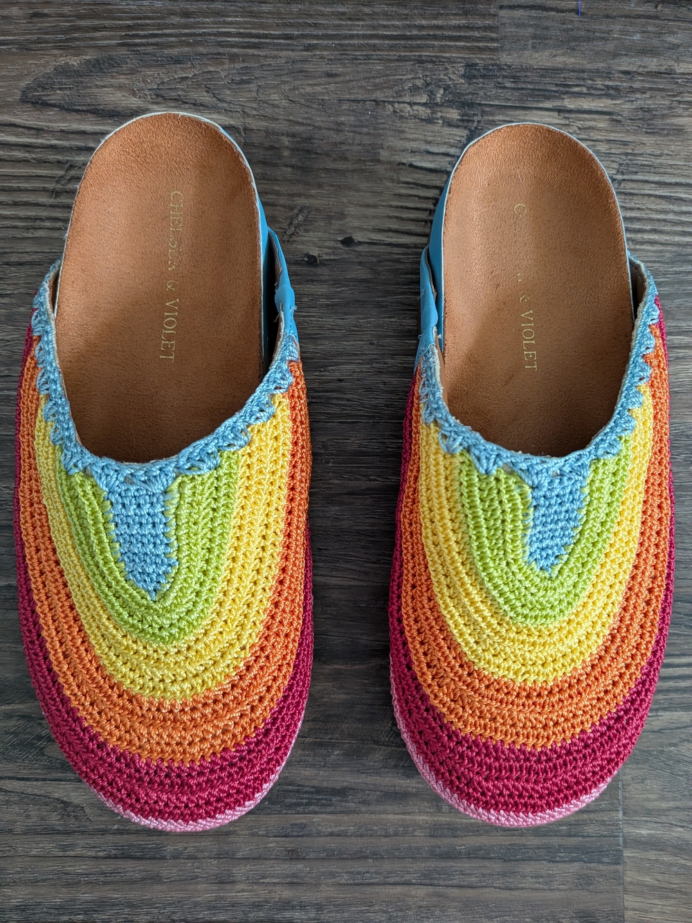 Chelsea & Violet Rainbow Crochet Slip-On Clogs - Multicolor